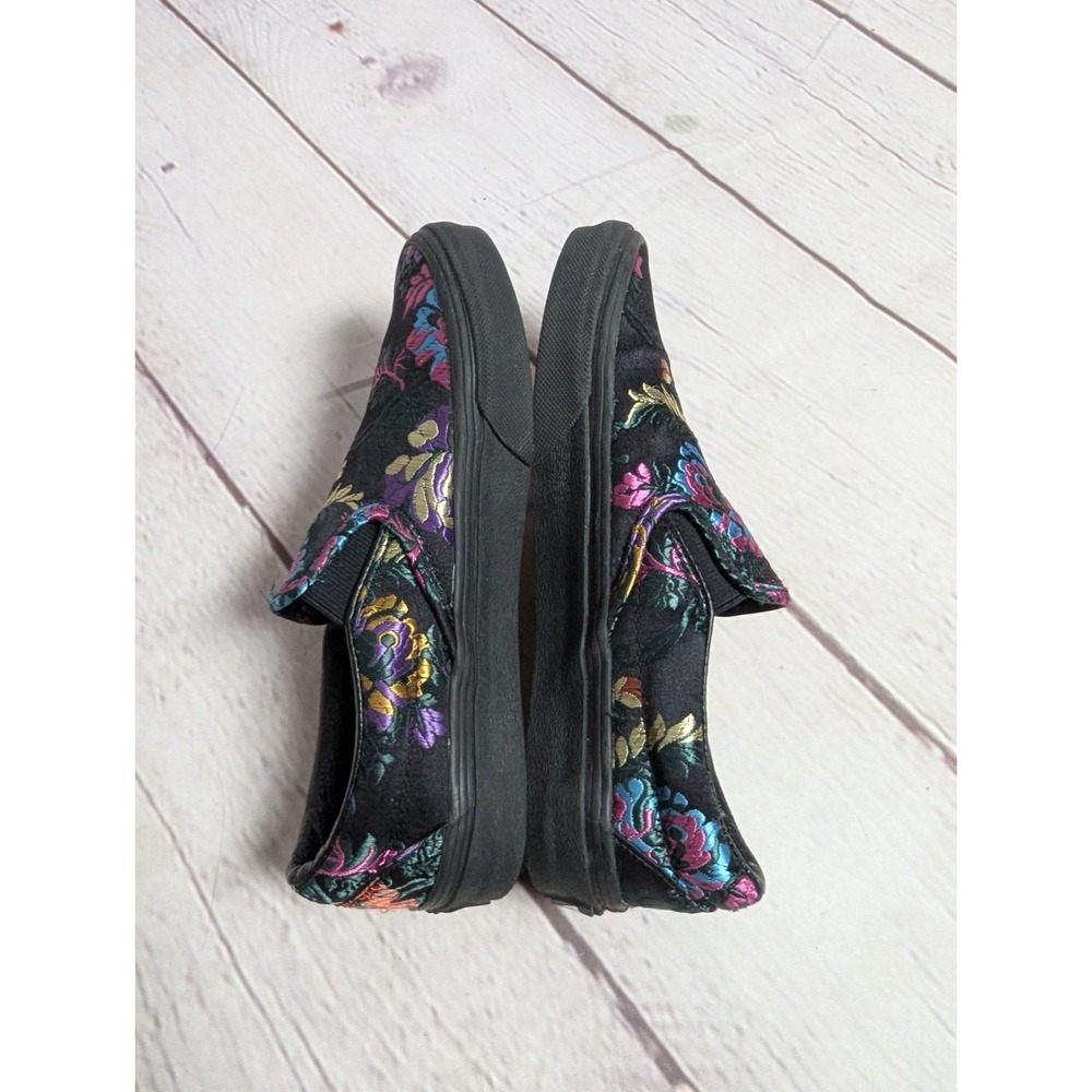 Vans Floral EMBROIDERED Black Satin Festival Slip On Size W 5 #721454 NWOB - Picture 5 of 8
